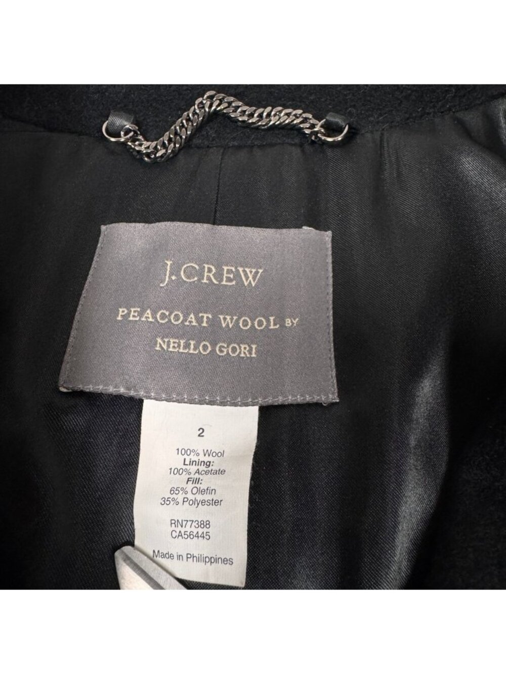 J.Crew Nello Gori Italian Wool Black Pea Coat 2 Thinsulate Minimalist Preppy - Picture 4 of 14